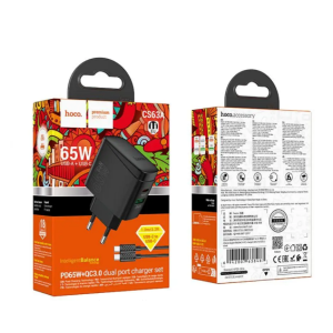 Сетевое зарядное устройство с кабелем Hoco CS63A 1USB/1USB-C PD67W/QC GAN+Type-C to Type-C для POWER BANK