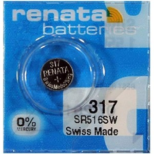317 Renata батарейка (оксид серебра 1.55V) (Renata) (5.8x1.6mm) (10.5mAh) (low drain) (упаковка = 1шт)