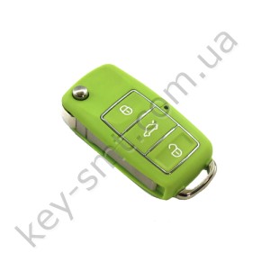 Корпус выкидного ключа Volkswagen Caddy, Passat B5, Bora и другие, 3 кнопки, лезвие HU66, водонепроницаемый, зелёный /D