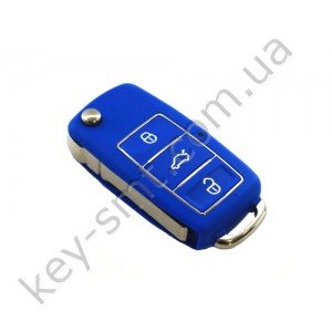 Корпус выкидного ключа Volkswagen Caddy, Passat B5, Bora и другие, 3 кнопки, лезвие HU66, водонепроницаемый, синий /D