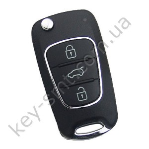 Корпус выкидного ключа Hyundai 3 кнопки, лезвие TOY48, хром, ободок на кнопках /D