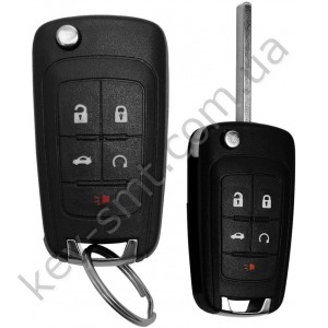 Выкидной ключ Chevrolet Cruze, Camaro, Impala и другие, 315 Mhz, OHT01060512, PCF7941E/ Hitag 2/ ID46, 4+1 кнопки, лезвие HU100