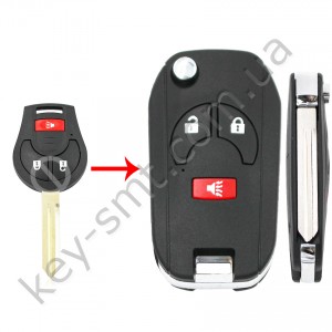 Корпус выкидного ключа Nissan Juke, Micra и другие, 2+1 кнопки, лезвие NSN14, под переделку /D