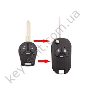 Корпус выкидного ключа Nissan Juke, Qashqai и другие, 3 кнопки, лезвие NSN14, под переделку /D