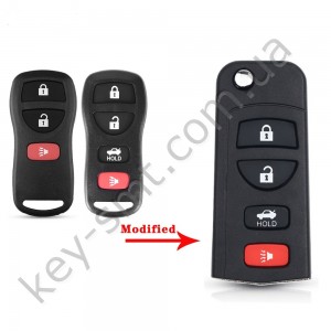 Корпус выкидного ключа Nissan, Infiniti, 3+1 кнопки, лезвие NSN14, под переделку /D