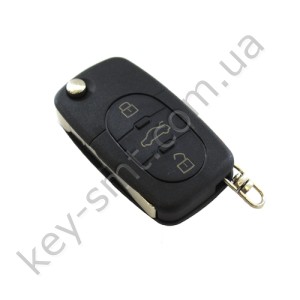 Корпус выкидного ключа Audi 3+1 кнопки, с местом под батарейку 1616, лезвие HU66 /D